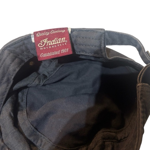 Vintage 90’s Indian Motorcycle Men's Black Strapback Cap Hat OSFA Dark Gray EUC - Picture 7 of 8